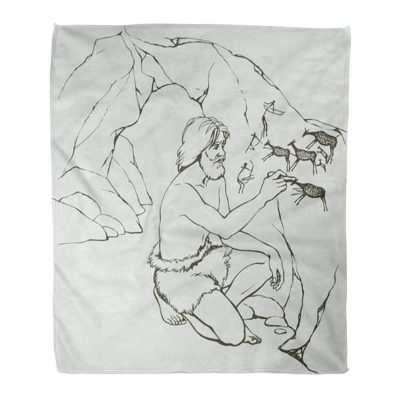 JSDART Semtomn Decorative Throw Blanket 58x80 Inches Outline Primitive Old Man in Loincloth of Furry Warm Flannel Soft Blanket for Couch Sofa Bed