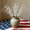 thumbnail image 6 of 2 Pack Faux Berry Flower Stems, 16.5 In White Glitter Patriotic Floral Branch Arrangement for Independence Day Mantel Table Vase Home Decor, 6 of 6