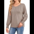 thumbnail image 3 of Camisas de Larga para Mujer, Blusas Plisadas Informales de Negocios con Puños Fruncidos. Caqui XL, 3 of 8