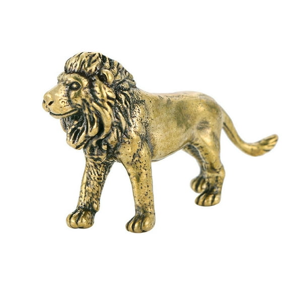 Golden Brass Lion Figurine for Decor Lifelike Statue Vintage Office Decor