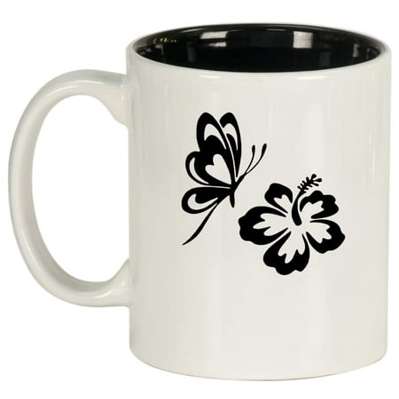 

Butterfly And Hibiscus Ceramic Coffee Mug Tea Cup Gift for Her Women Wife Girlfriend Best Friend Mom Aunt Grandma Daughter Graduation Birthday Housewarming Cute Flower (11oz White)