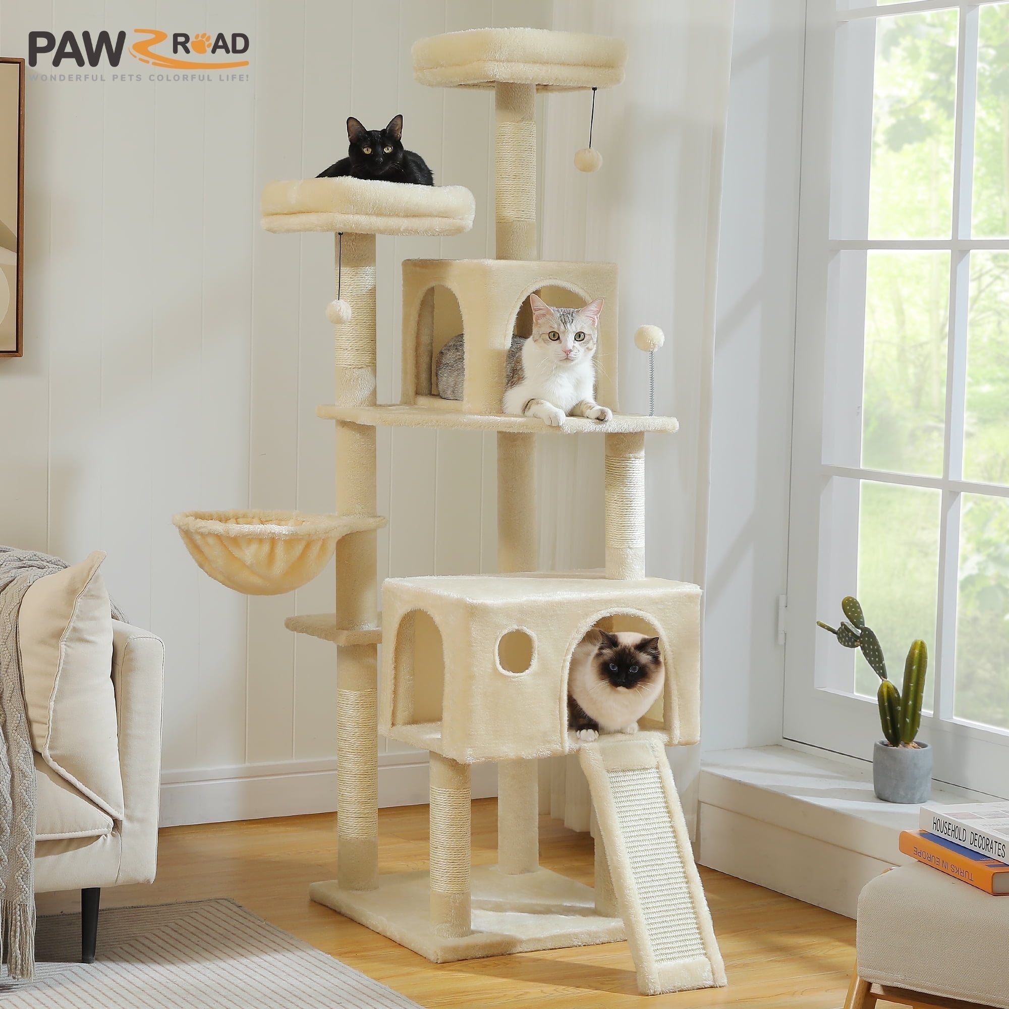 Pawz Road 64-Inch Cat Tree Tower, Beige photo 1