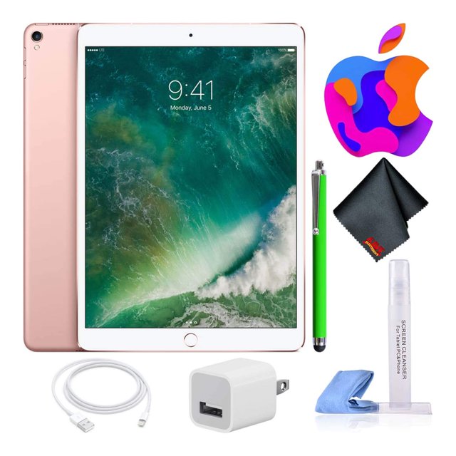 Paq. Básico Oficina Casa iPad Pro 10,5" Mediados 2017 (64 GB, Wi-Fi, Oro Rosa) Incl. Lápiz Óptico, Kit Limp. Pantalla, Cable Ilum. a USB y Adapt. Corriente USB.