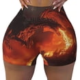 thumbnail image 2 of Gukieu Fiery Dragons Castle Attack Print Women's Sports Shorts, Elastic Waist High Stretch Running Yoga Gym Sweatpants-Medium, 2 of 8