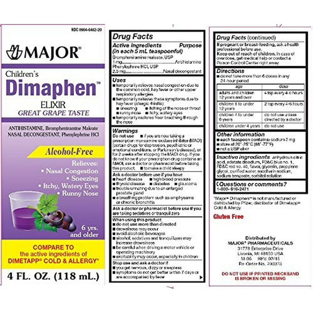 Major Children's Dimaphen Grape Flavor Nasal Decongestant, 4 Fl. Oz