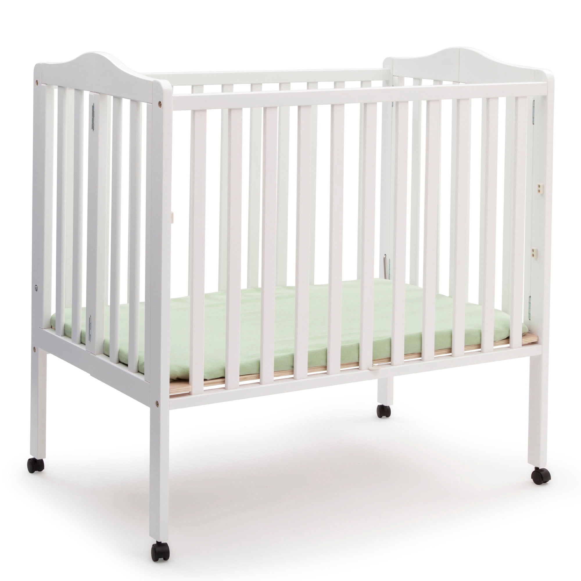 Delta Children Folding Portable Baby Mini Crib with 1.5-inch Mattress, White