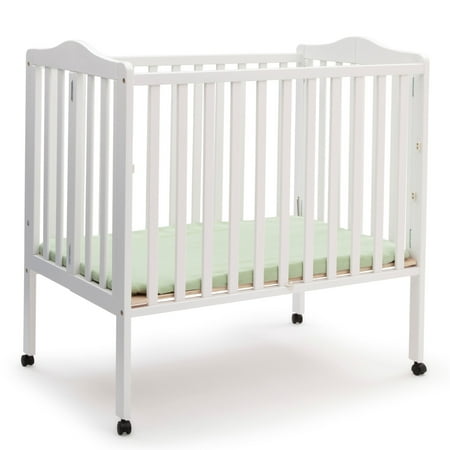 Delta Children Folding Portable Baby Mini Crib with 1.5-inch Mattress, White