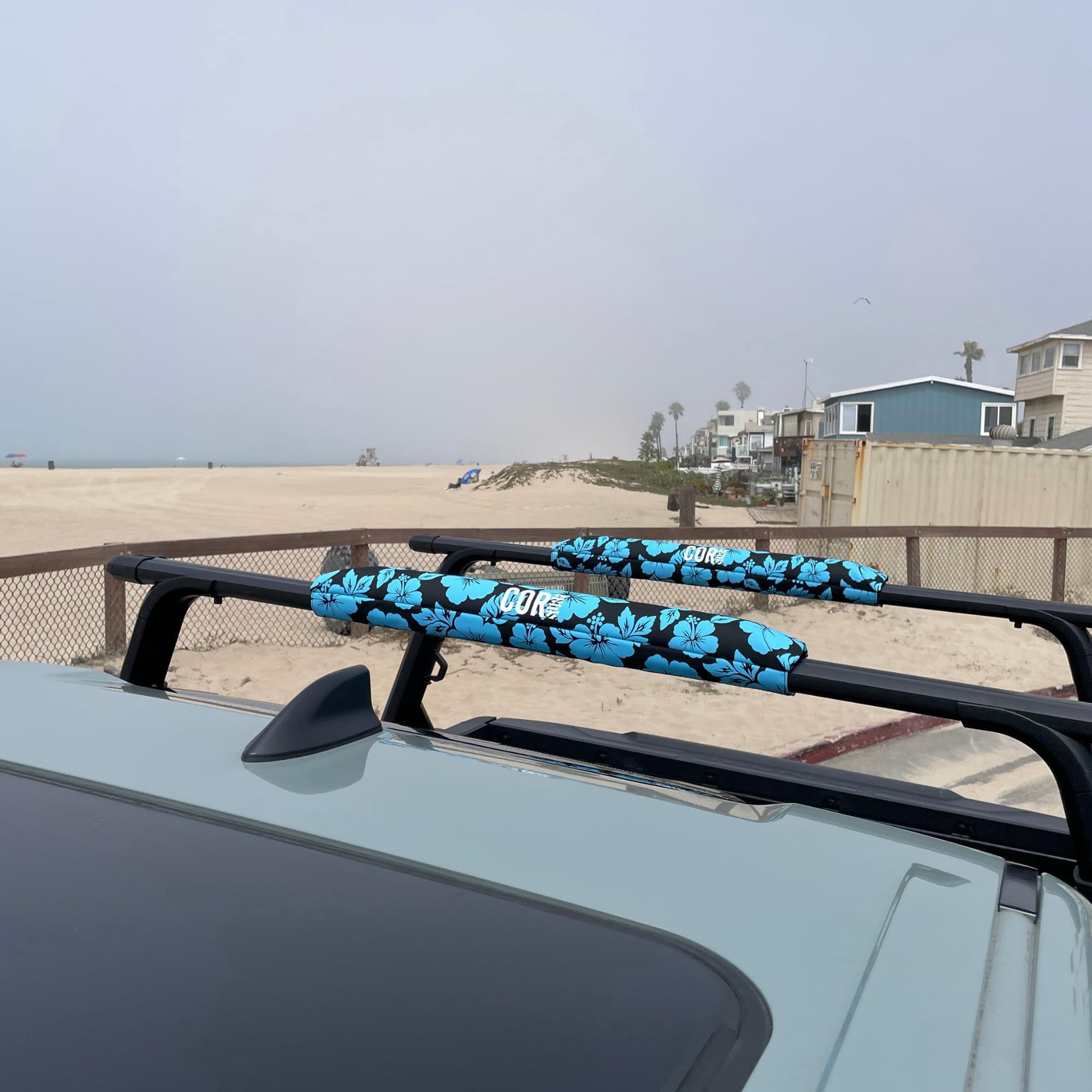 Aero Car Roof Soft Rack Pad (Pair) for Surfboard, Snowboard, Canoe, SUP, Paddleboard and Kayak for Wide Aero Style Bars (Hawaiian Blue, 28" Wide)