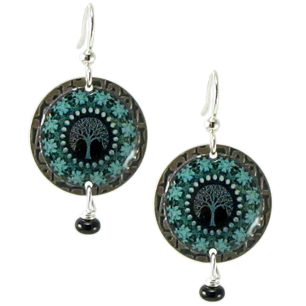 Earth Dreams Winter Solstice Hand Painted Dangle Earrings Silver Blue E10112