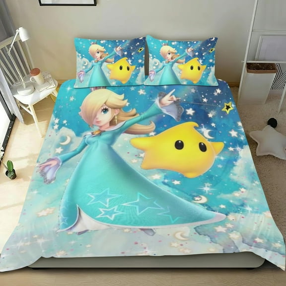 Princess Rosalina Themed Bed Sheet Set Three Piece Set 53x79 In ches Comfortable And Skin Friendly Unique Design Creating A Star Studded Night Home Decor Gifts For Family Friends fans