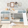 thumbnail image 3 of White Metal L-Shaped Bunk Bed with Slide, Full over Twin Bunk Bed with Ladder and Underbed Desk Space, Sturdy Frame for Home, Dorm, Apartment, 3 of 10
