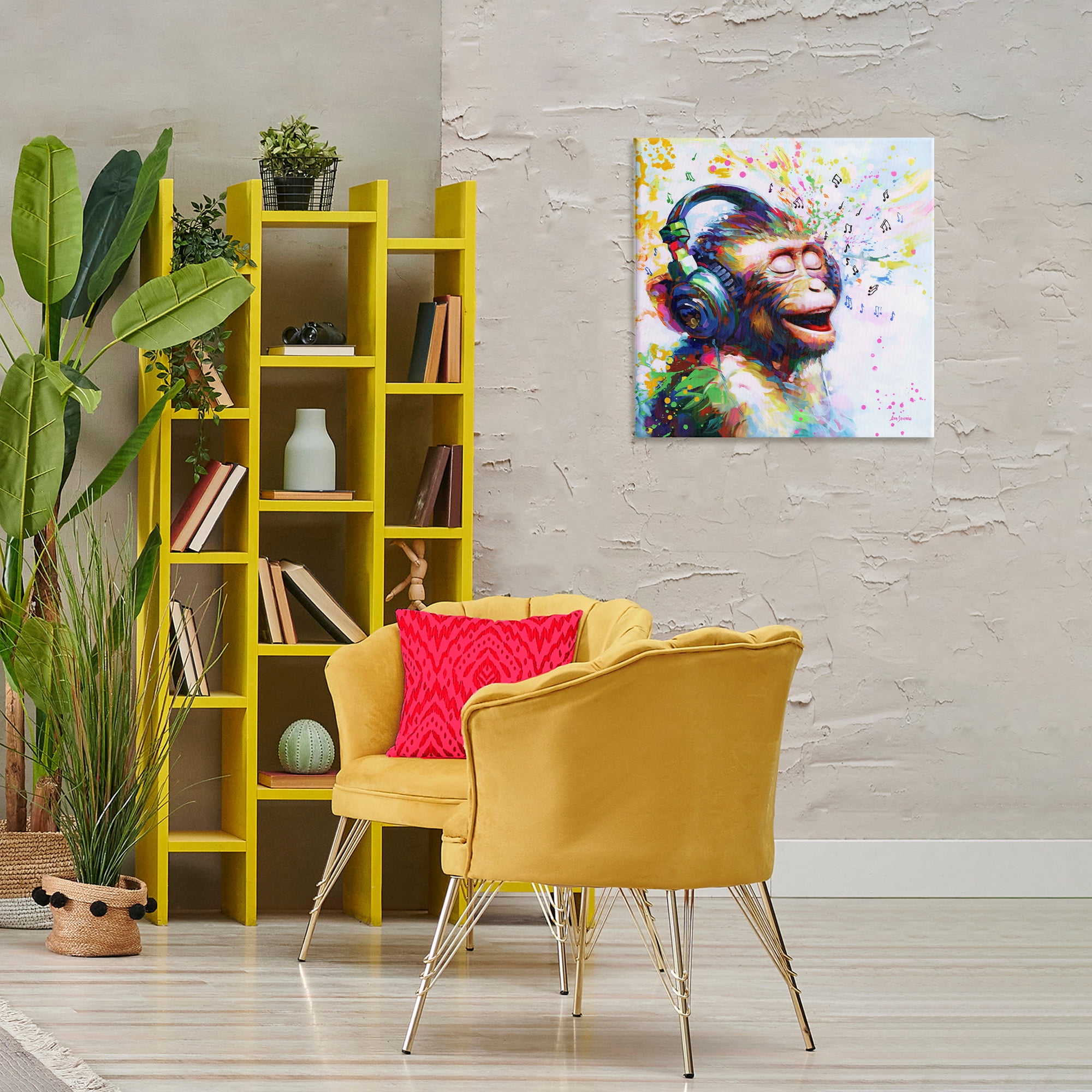 Stupell Industries Blissful Beats Monkey Animals & Insects Painting Gallery Wrapped Canvas Art Print Wall Art, 24 x 24