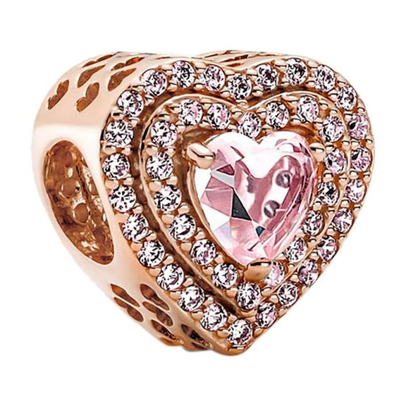 Rose Gold Sparkling Levelled Heart S925 Charm for Women Moment Charm Bracelet