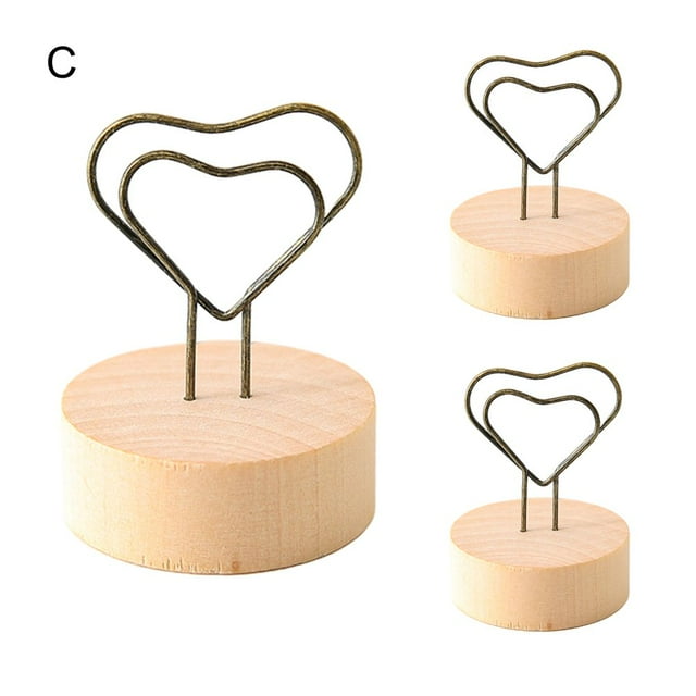 3Pcs Mémo Clip Charmante Base en Bois Polyvalent Belle Photo Note Rappel Titulaire pour la Décoration de la Maison (Type B)