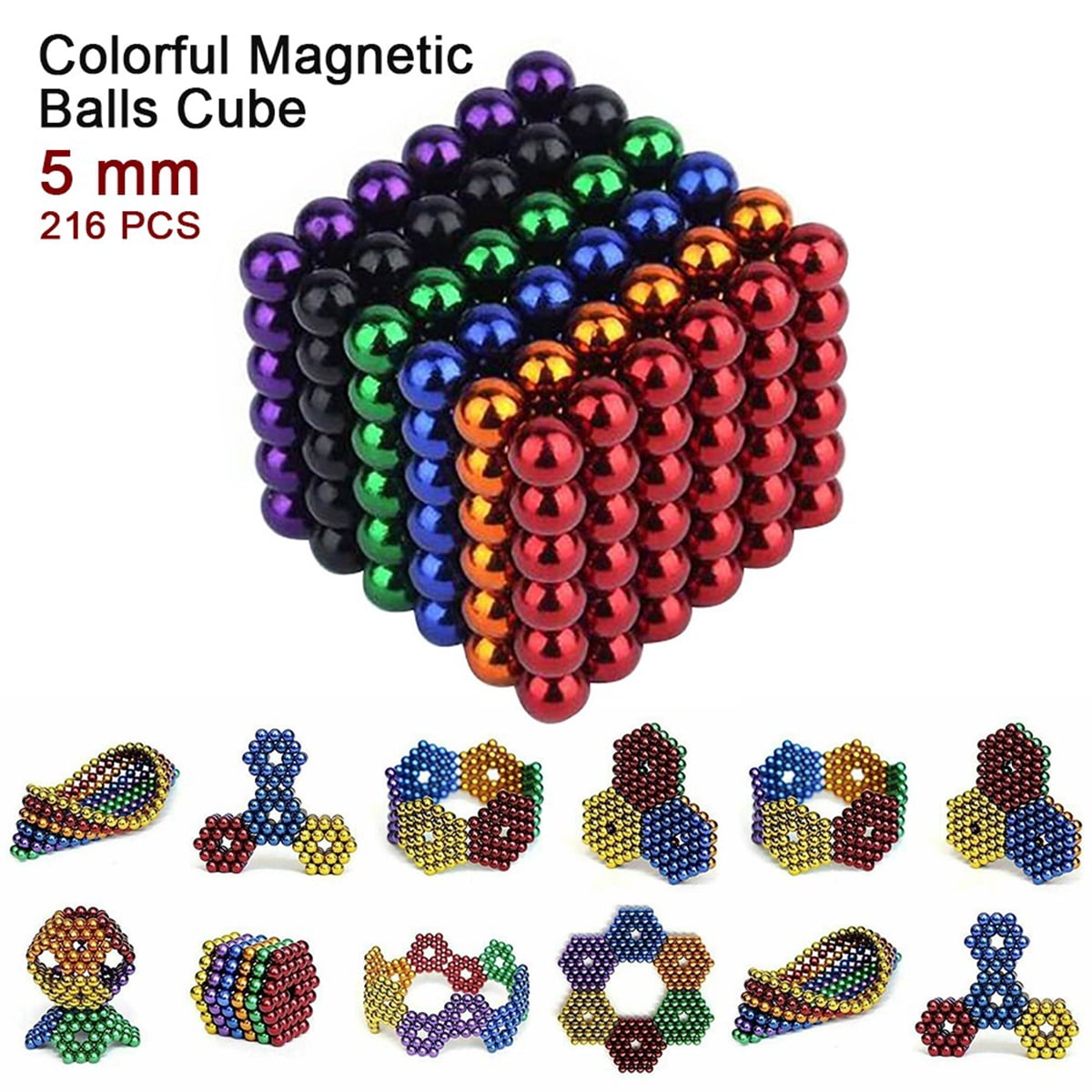 Magnet Fidget Toy and Stress Relief Toys for Adults Multicolor Building Cube Spheres Sensory 3D Puzzle Creative Relaxing Desk Hand Magnet Game Gadget Magnetic Balls 216pcs 5mm 