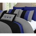 thumbnail image 6 of Chezmoi Collection Luxury Pleated Striped Comforter Set, California King, Gray/Blue/Black, 8-Piece, 6 of 9