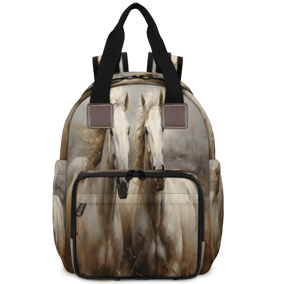Jiaoprinted Horses Diaper Bag Backpack, Western Rustic Farmhouse Animals Travel Diaper Bag, Waterproof Mom Backpack Travel Essentials with Insulated Bottle Pockets & Stroller Strap