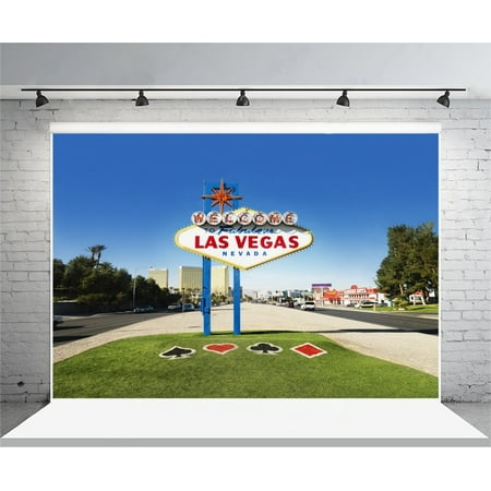 MOHome Polyster 7x5ft Photography Background Welcome to Fabulous Las Vegas Nevada Sign With Urban Buildings Horizontally Framed Shot Backdrops Wedding Party Travel Adult Art Portraits