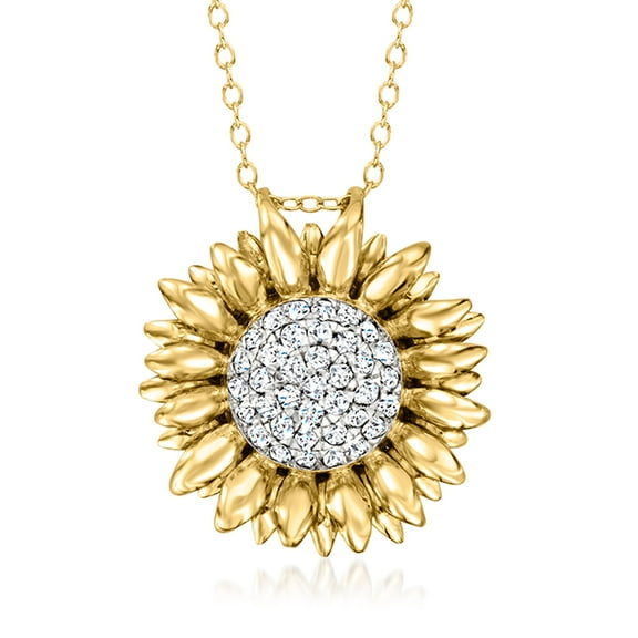Ross-Simons 0.50 ct. t.w. Diamond Sunflower Pendant Necklace in 18kt Gold Over Sterling, Women's, Adult