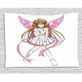 thumbnail image 1 of Anime Tapestry, Cartoon Illustration of a Pixie Character with Hearts and Wings Fantastic Fairy Angel, Wall Hanging for Bedroom Living Room Dorm Decor, 60W X 40L Inches, Multicolor, by Ambesonne, 1 of 2