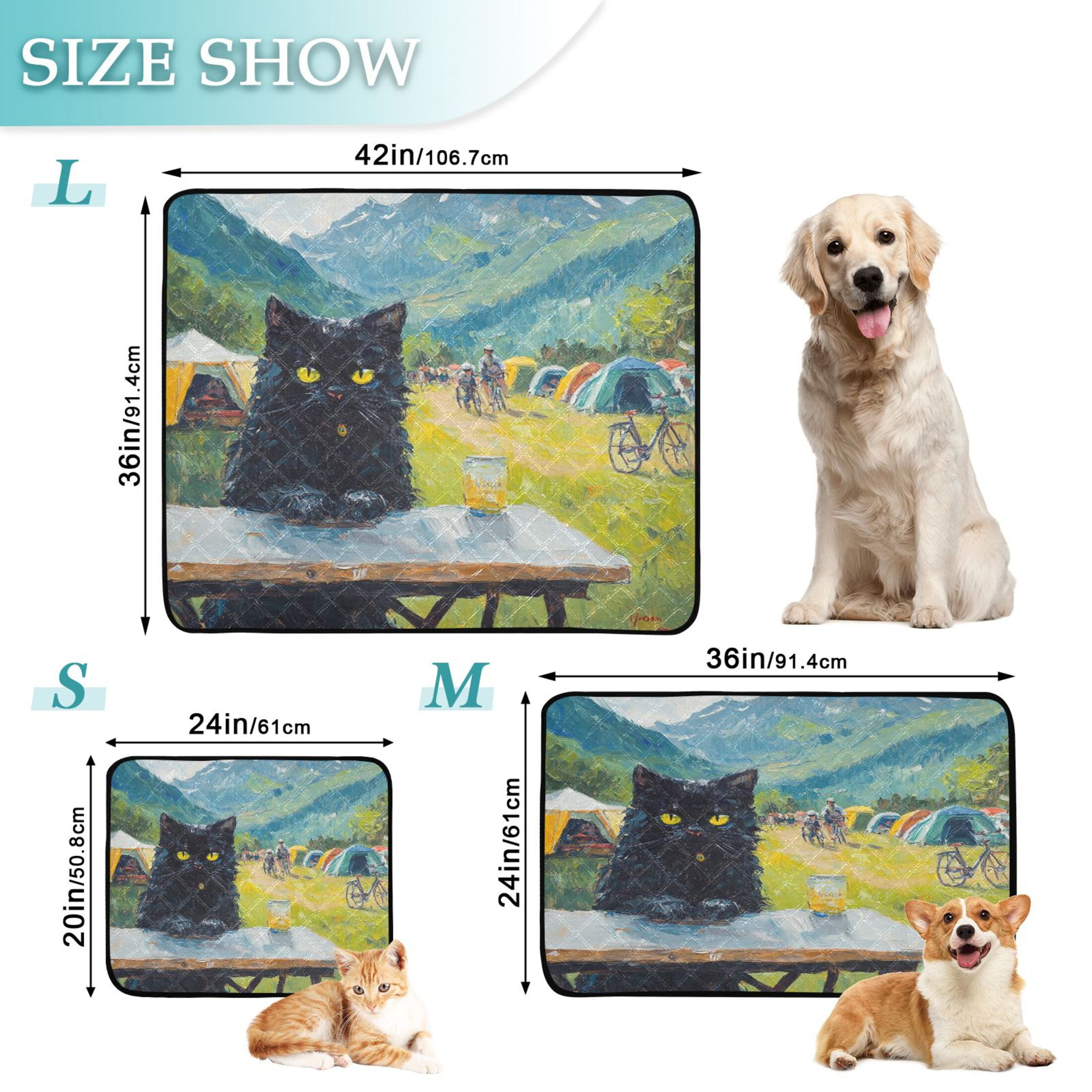 Qxltty Picnic Black Cat Cat litter Pads Pet Set of 2 Diaper Mats Center Anti-leakage Layer Absorbent Soft and Comfortable