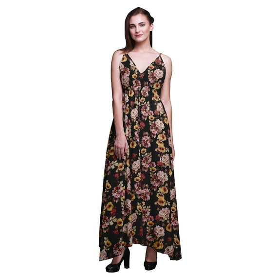 Bimba Floral Women Summer Printed V Neck Long Maxi Dress Holiday Resort Wear-Medium