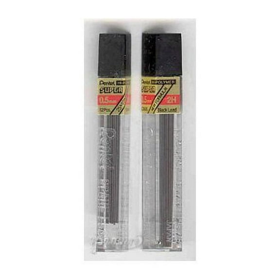 2 Tubes PENTEL Super Hi-Polymer Lead 0.5 mm 2H