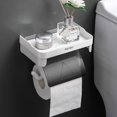 thumbnail image 3 of Soporte de papel higiénico sin perforaciones, estante de almacenamiento, accesorios de baño, caja de pañuelos montada en la pared, rollo de papel, 3 of 4