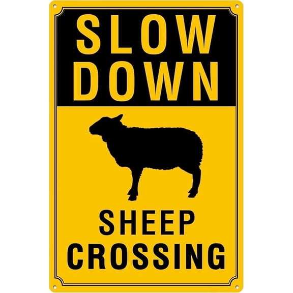 Slow Down - Sheep Crossing Sign, Durable Aluminum, 8x12 Inches, Rust-Resistant, Easy to Install, Ideal for Streets, Driveways, Wall Art, and Outdoor Decor