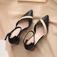 thumbnail image 4 of Rimocy-zapatos de tacón medio para mujer, calzado de punta estrecha con correa en el tobillo, de cuero Pu, con retales, para oficina, 4 of 5
