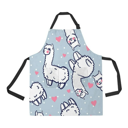 

ECZJNT Cute Alpacas Hearts Adjustable Bib Kitchen Apron with Pockets for Women Men