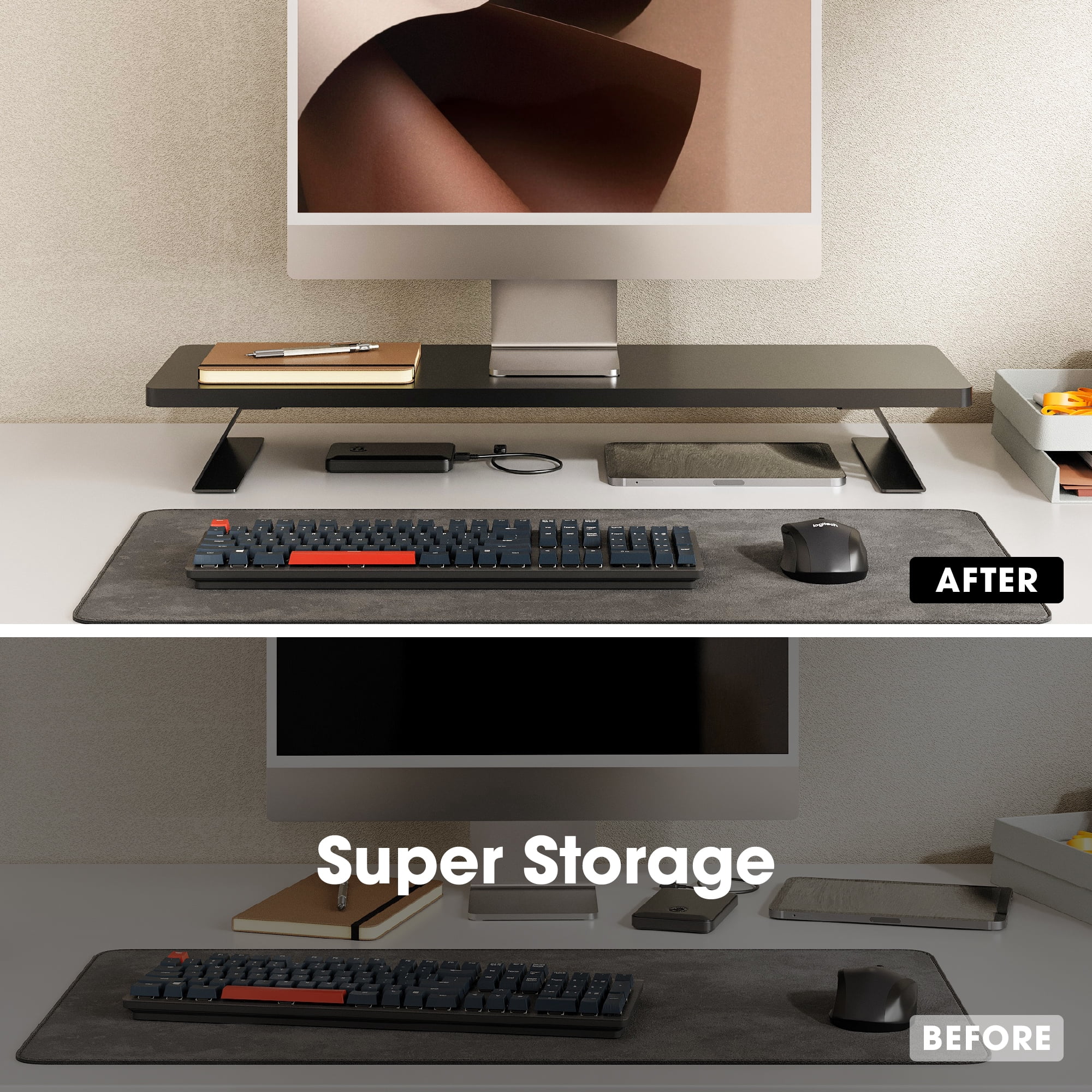 Fenge Dual Monitor Stand Riser, 31.5 inch Long Monitor Stand for Desk