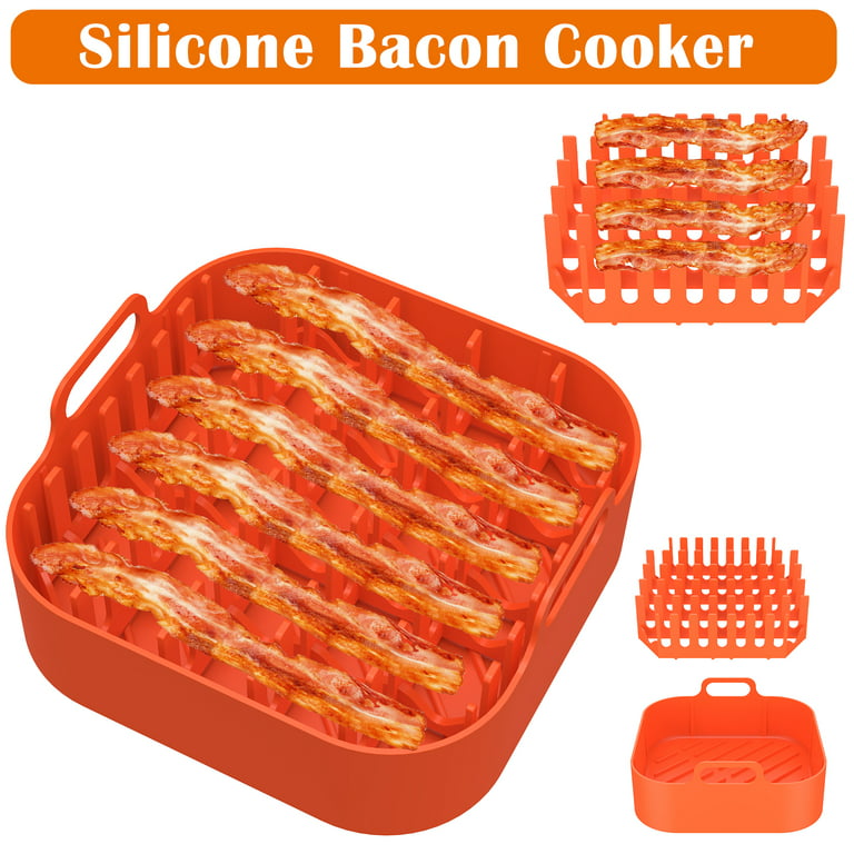 Jytue Silicone Microwave Bacon Cooker with Tray Bacon Rack and Grease Catcher Non-Stick Perfect for Oven Air Fryer Cooking Bacon, Sausage, Pizza Rolls