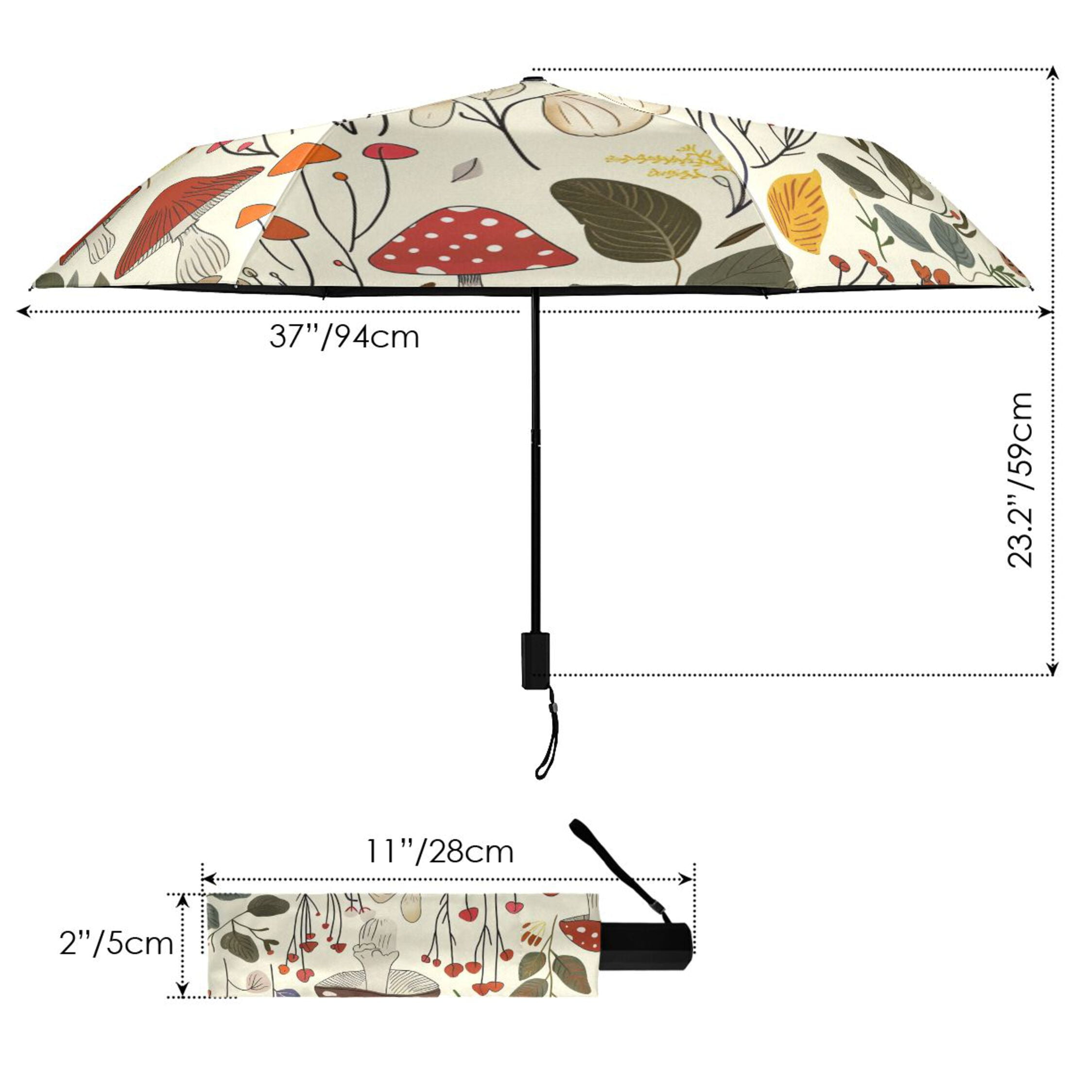 ALAZA Mushrooms Leaves UPF 50+ Compact Folding Umbrella for Rain Travel Umbrella Packable