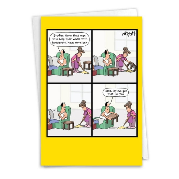 NobleWorks Funny Anniversary Greeting Card with 5 x 7 Inch Envelope (1 Card) Couple, Husband, Wife, Parents Anniversary Congratulations Housework Benefits C7949ANG