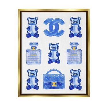 Stupell Industries Blue Glam Gummy Candy Beauty & Fashion Painting Gold Floater Framed Canvas Art Print Wall Art, 25 x 31