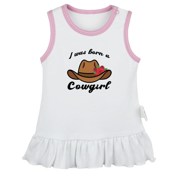 iDzn I Was Born A Cowgirl Funny Dresses For Baby, Newborn Babies Skirts, Infant Princess Dress, 0-24M Kids Graphic Clothes (White Sleeveless Dresses, 0-6 Months)