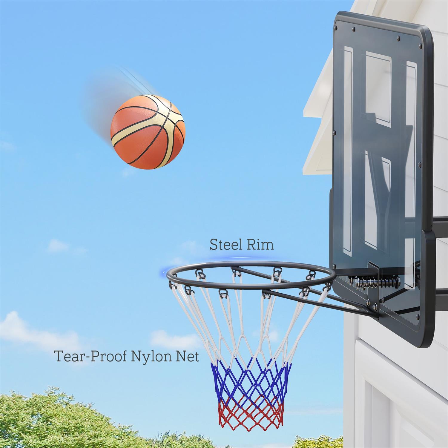 Demi Bonn Wall Mounted Basketball Hoop Combo Kit - 43" Reinforced Shatter Resistant Backboard, All Weather Net Indoor Outdoor,Black