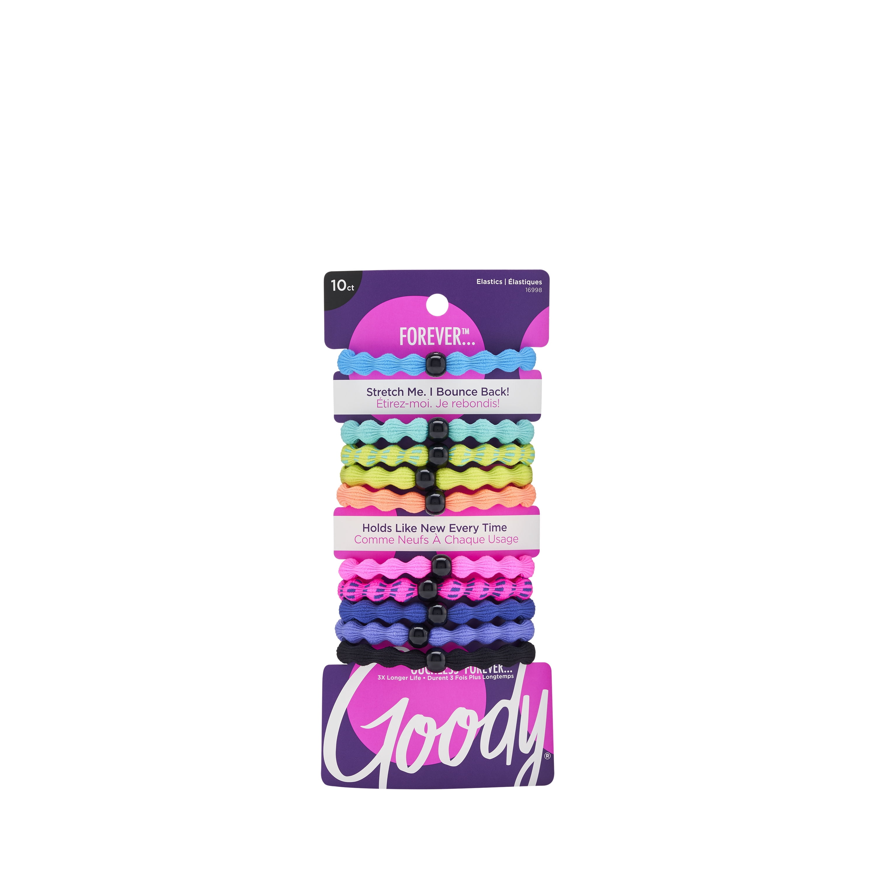 Ouchless Forever Hair Elastics, Small Ponytail Holder, Multicolor Neon, 10 Ct