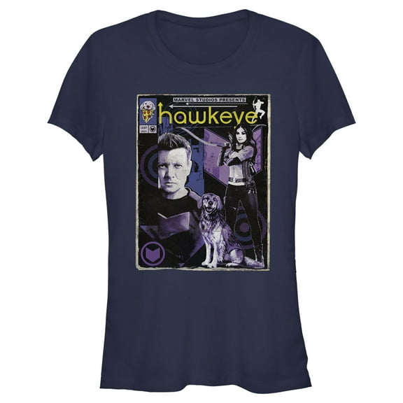 Junior's Marvel Hawkeye Bishop and Lucky the Pizza Dog Comic Cover  Graphic Tee Navy Blue 2X Large