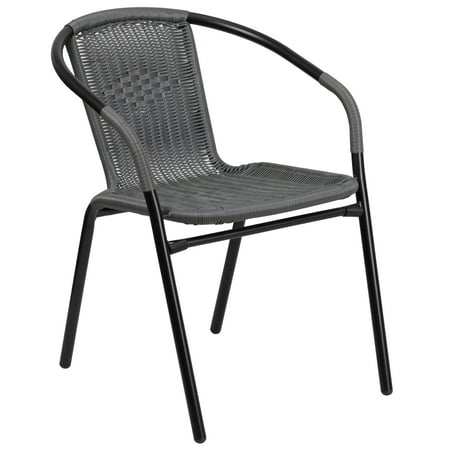 Flash Furniture Gray Rattan Indoor-Outdoor Restaurant Stack Chair