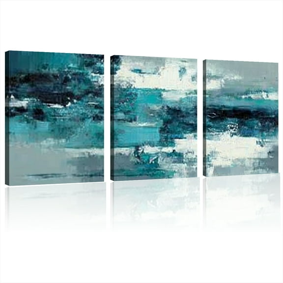 2D Flat, Modern Abstract Canvas Wall Art Teal & Gray Geometric Design, Minimalist Home Decor for Living Room, Bedroom, or Dining Area, Bedroom Enhancement , Room Decor 12*16inch*3pcs