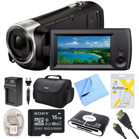 Sony HDRCX440B HDR-CX440B HDR-CX440/B CX440 4K HD Video Recording Handycam Camcorder Bundle With Deluxe Bag, 16GB Mico SD Card, AC/DC Charger, HDMI Cable, Battery Pack, and