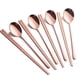 thumbnail image 1 of 2024, 8 piezas de palillos chinos coreanos, cucharas, 4 juegos, cucharas planas de acero inoxidable 304 de oro rosa para cenas, 1 of 4