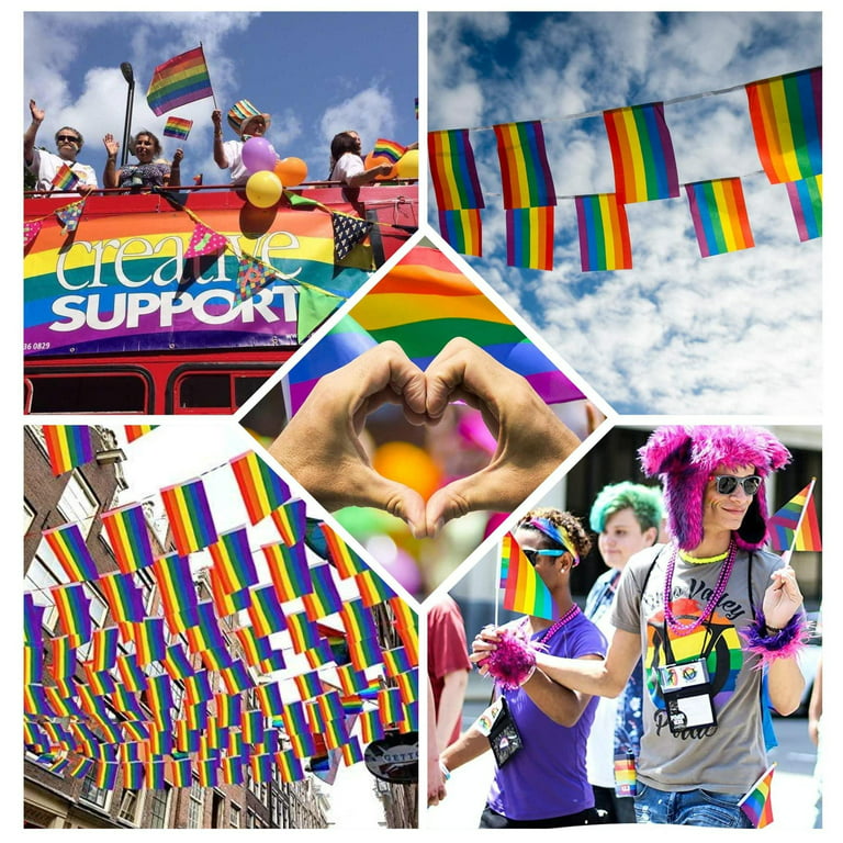 50 Pack Pride Flags and 500Pcs Pride Stickers, Mini Handheld LGBTQ Rainbow  Flags, Gay Pride Rainbow Heart Stickers Bulk, Small Handheld Pride Flags