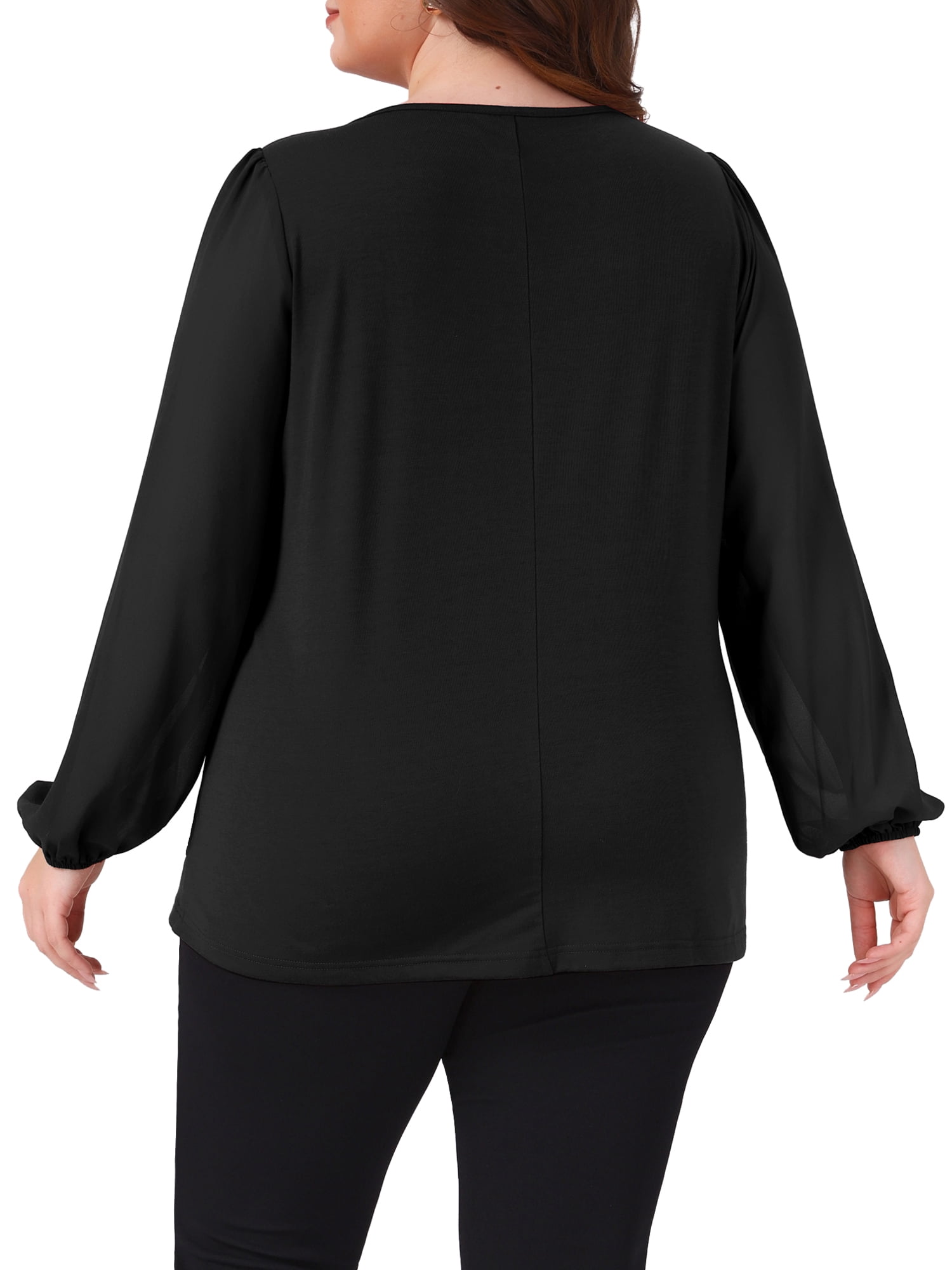 DARING DIVA Women's Plus Long Sleeve Blouse Dressy Work Shirts 1X Black