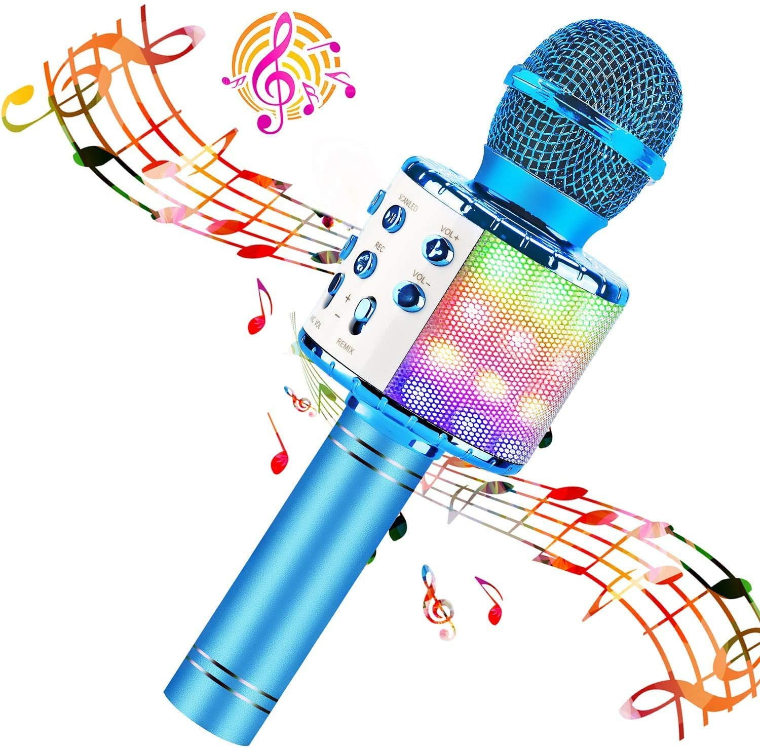 Wireless Bluetooth Karaoke Microphone Portable Handheld Karaoke Mic Speaker with Led Lights for Home Party Birthday Karaoke Microphone for Kids Blue Gift for 4-12 Year Old Girls Boys Singing