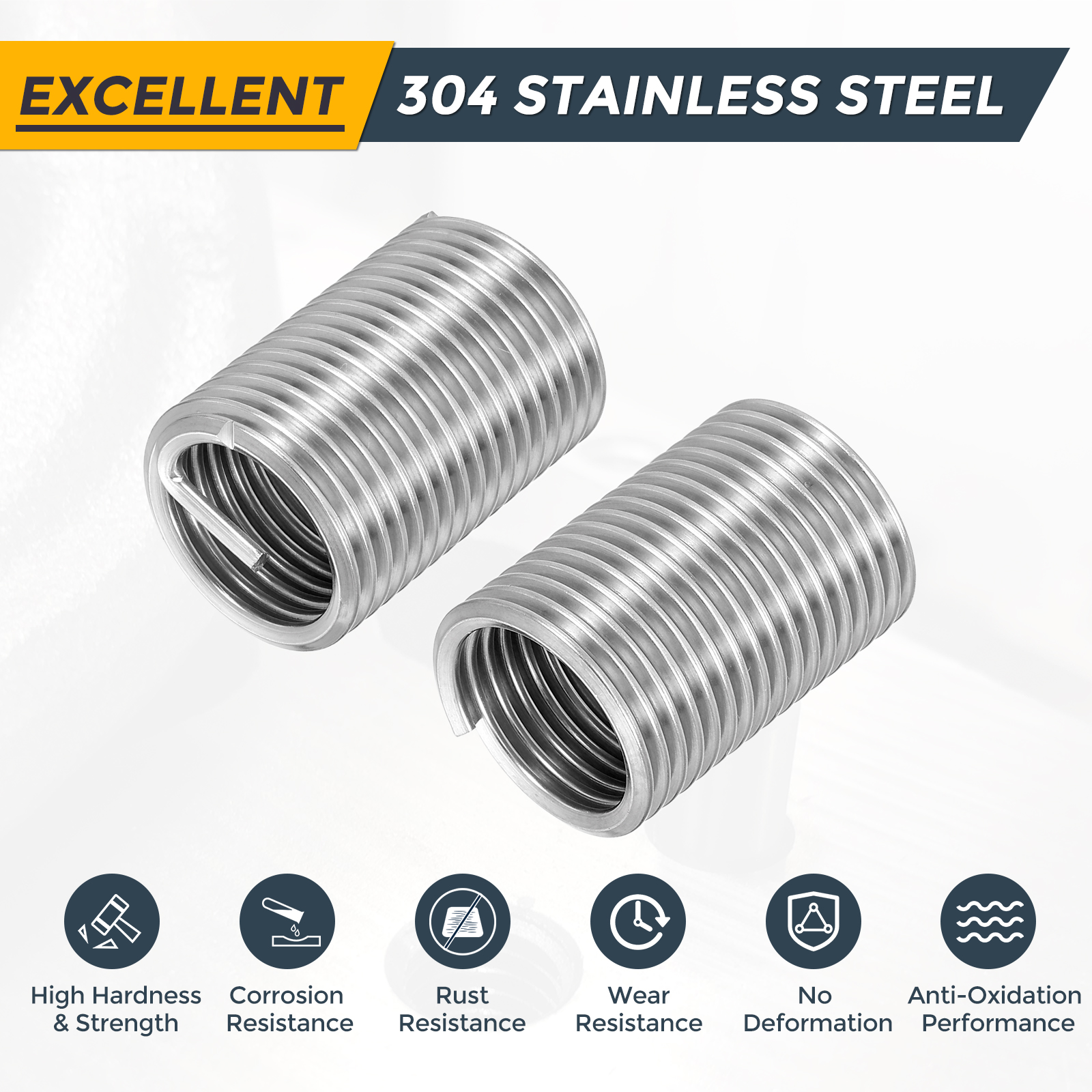 Uxcell 10pcs Wire Thread Inserts M20 x 2.5 x 2.5D Metric Helical Threaded Sleeve