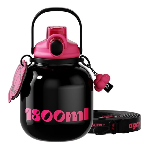 Sidagar 60 oz Large Stainless Steel Insulated Water Bottle with Straw Lid and Carry Handle, Leak-Resistant, Black