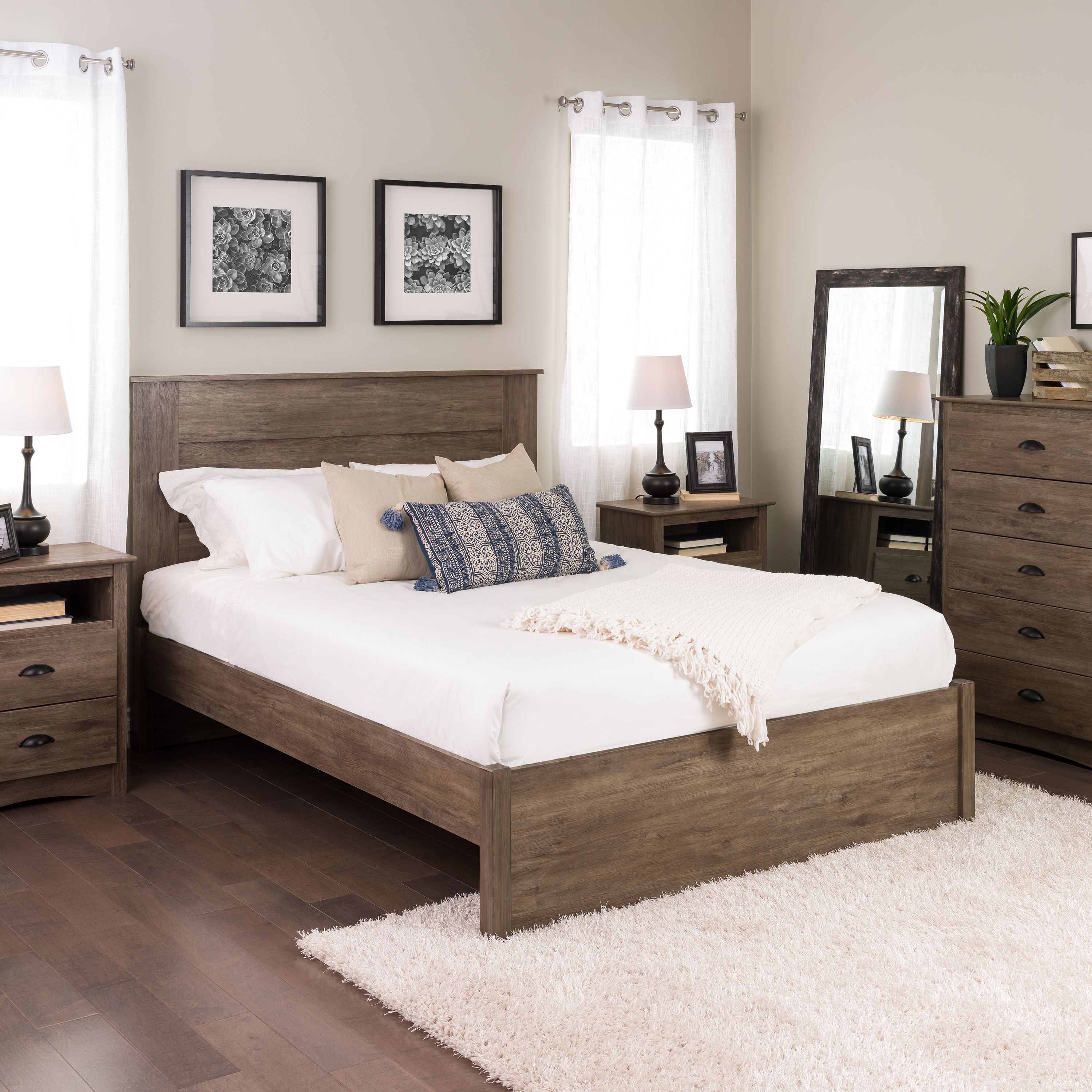 Prepac Select 4-Post Platform Bed, King, Drifted Gray